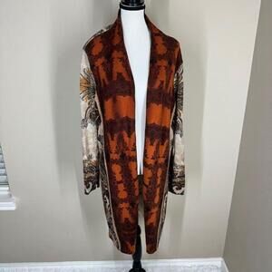 Chico’s Women’s Size Extra Large Orange & Brown Paisley Cardigan Sweater Duster